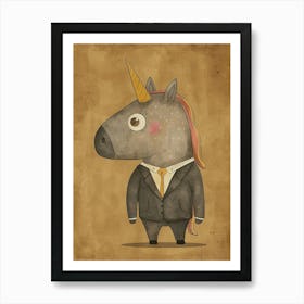 Unicorn In A Suit & Tie Mustard Muted Pastels 2 Art Print