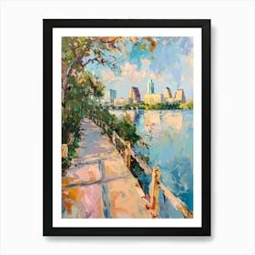 Lady Bird Lake And The Boardwalk Austin Texas Oil Painting 1 Art Print