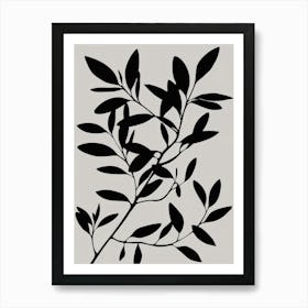 Black And White Leaf Silhouette Art Print