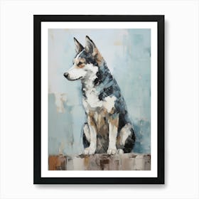 Siberian Husky Dog, Painting In Light Teal And Brown 3 Art Print