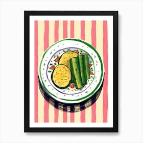 A Plate Of Cucumbers, Top View Food Illustration 3 Art Print