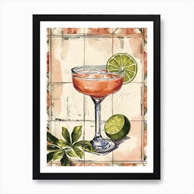 Cherry Lime Margarita Vintage Illustration 1 Art Print