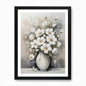 White Flowers In Vase Art Print