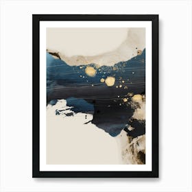 Navy Blue Gold Abstract 1 Art Print