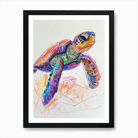 Sea Turtle Rainbow Crayon Scribble White Background Art Print