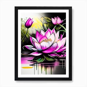 Lotus Flowers In Park Graffiti 4 Art Print