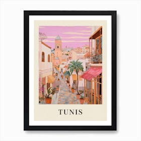 Tunis Tunisia 2 Vintage Pink Travel Illustration Poster Art Print