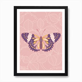 Butterfly In Pink Background From Rose Art Print