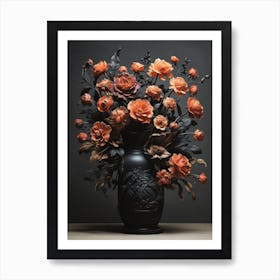 Black Vase With Orange Flowers Art Print