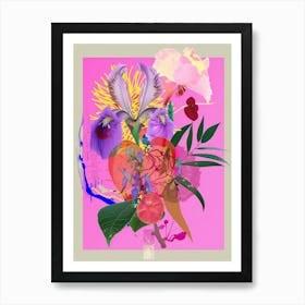 Bleeding Heart Neon Flower Collage Art Print