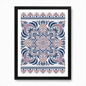 WA240018 - Elegant Navy and Peach Mandala - Intricate Bohemian Design Art Print