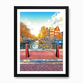 Bicycle On A Bridge In Amsterdam Art Print