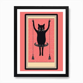 The Hanged Man Tarot Card, Black Cat In Pink 1 Art Print