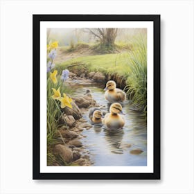 Ducklings Swimming Down The River 1 Art Print