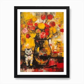 Ranunculus With A Cat 2 Abstract Expressionism  Art Print