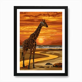 Giraffe At Sunset 1 Art Print