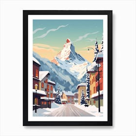 Vintage Winter Travel Illustration Zermatt Switzerland 3 Art Print