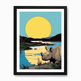 Simple Rhino Illustration Sunrise 1 Art Print