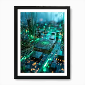 Abstract Concept Of A Cyberspace Landscape Motherboard Serving As Glowing Landscape Chips Function (5) Art Print