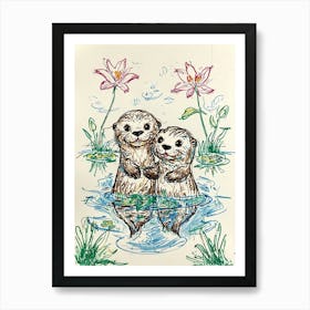 Otters In Water Art Print