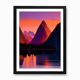 The Milford Sound Retro Sunset Art Print