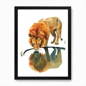 Barbary Lion Drinking From A Water Clipart  1 Art Print