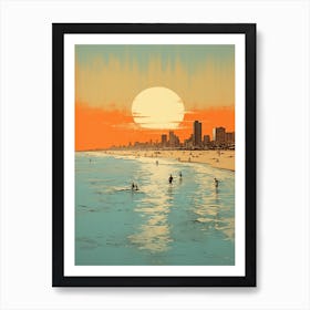 A Drawing Of Surfers Paradise Beach Australia Orange Tones 2 Art Print