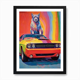 Dodge Challenger Vintage Car With A Dog, Matisse Style Painting 3 Art Print