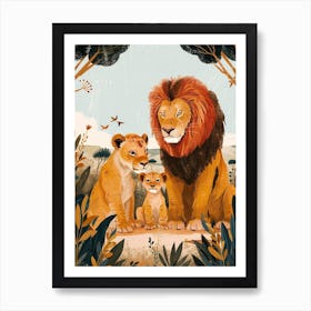 Barbary Lion Family Bonding Illutration 3 Art Print