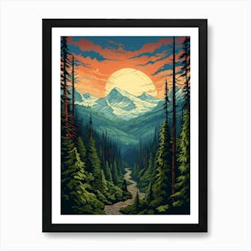 Mount Rainier National Park Retro Pop Art 8 Art Print