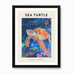Sea Turtle Crayon Ocean Doodle Poster 3 Art Print