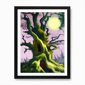 Outdoors Night Full Moon Setting Scene Woods Light Moonlight Nature Wilderness Landscape Art Print