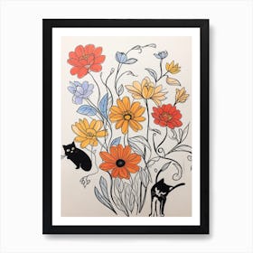 Cat And Flowers Luckycharms Art Print