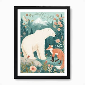 Polar Bear And A Fox Storybook Illustration 1 Art Print