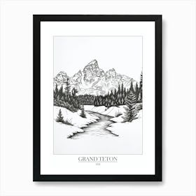 Grand Teton Usa Line Drawing 4 Poster Art Print