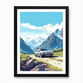 A Subaru Outback In The Route Des Grandes Alpes Illustration 1 Art Print