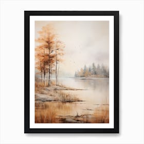 Lake In The Woods In Autumn, Painting 34 Art Print