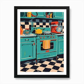 Retro Tiled Kitchen Illustration 2 Art Print