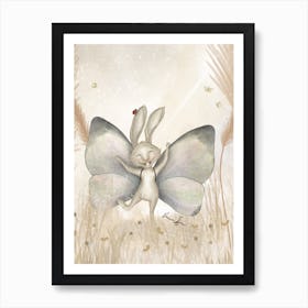 Rabbit Butterfly On Summer Meadow Art Print