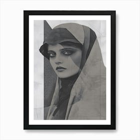 Portrait Of A Middle Eastern Woman with Veil Collage Art Print