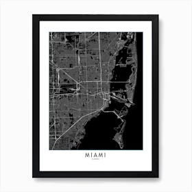 Miami Black And White Map Art Print