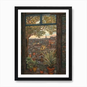 A Window View Of San Francisco In The Style Of Art Nouveau 3 Art Print