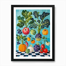 Vegetables Blue Checkerboard 2 Art Print