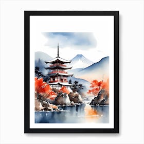 Watercolor Japanese Landscape Painting (7) Art Print