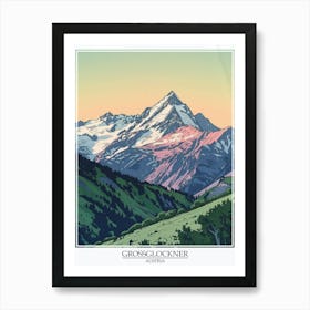 Grossglockner Austria Color Line Drawing 8 Poster Art Print