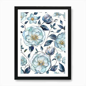 Blue Roses Seamless Pattern Art Print