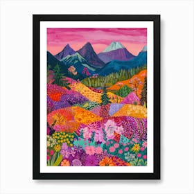 Colorful Landscape With Mountain and Flowers 14 Art Print