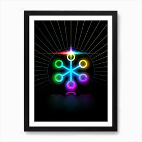 Neon Geometric Glyph in Candy Blue and Pink with Rainbow Sparkle on Black n.0429 Art Print