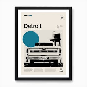 Mid Century Detroit Travel Art Print