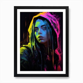 Billie Eilish Neon Portrait 1 Art Print